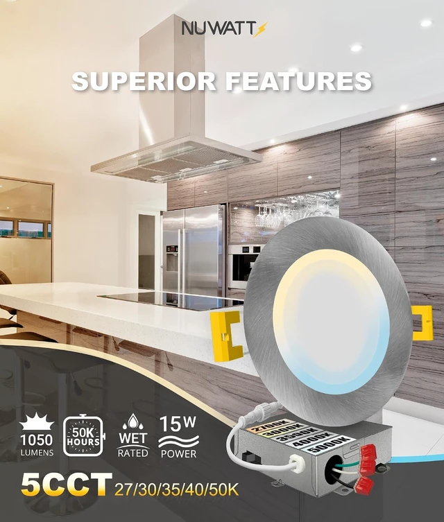 Alt view image 3 of 7 - NUWATT Canless 6 inch Brushed Nickel LED Recessed Lights, 2700K-5000K, 6 PK