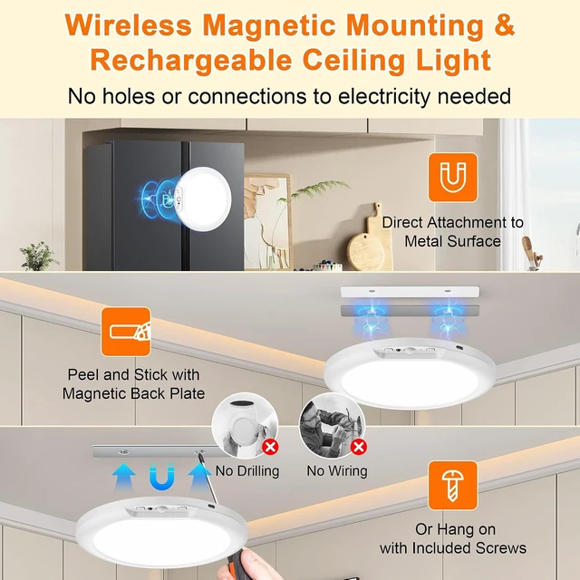 Alt view image 4 of 7 - Otovoda Rechargeable Motion Sensor Ceiling Light,Battery Operated,Magnetic