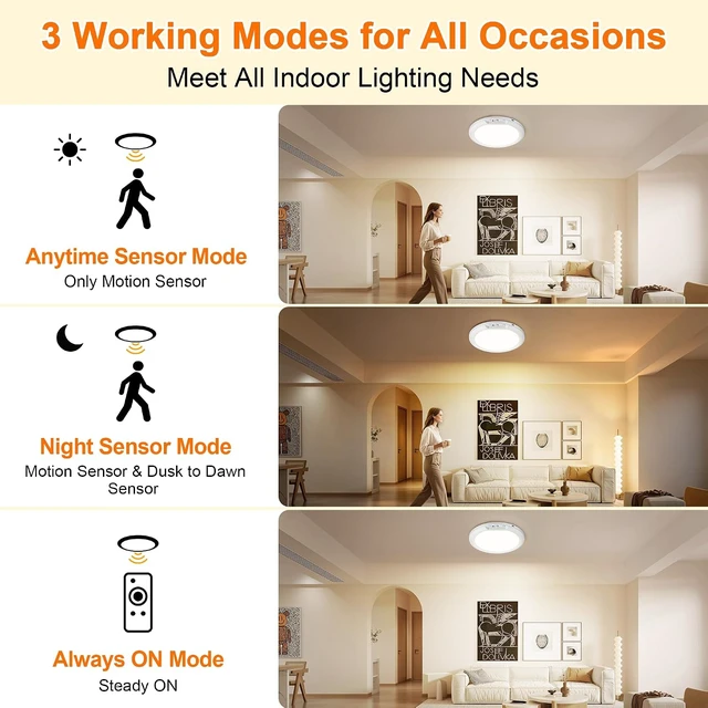 Alt view image 5 of 7 - Otovoda Rechargeable Motion Sensor Ceiling Light,Battery Operated,Magnetic