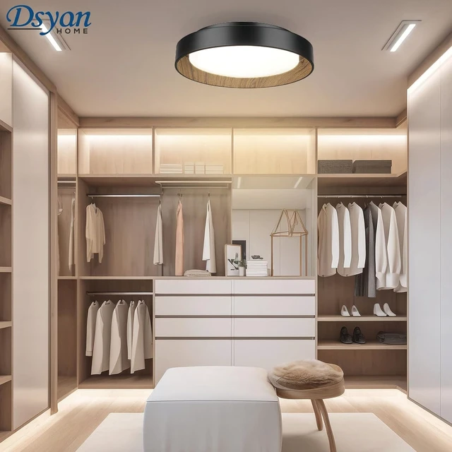Alt view image 6 of 7 - Wood Accent Flush Mount Ceiling Light, LED 13inch Black Close to Ceiling Light Fixture with Wood Grain, 24W, Dimmable 5CCT Minimalist Ceiling Lamp 3000-6000K,for Bedroom,Kitchen,Entrance