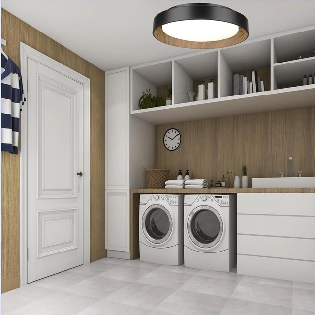 Alt view image 7 of 7 - Wood Accent Flush Mount Ceiling Light, LED 13inch Black Close to Ceiling Light Fixture with Wood Grain, 24W, Dimmable 5CCT Minimalist Ceiling Lamp 3000-6000K,for Bedroom,Kitchen,Entrance