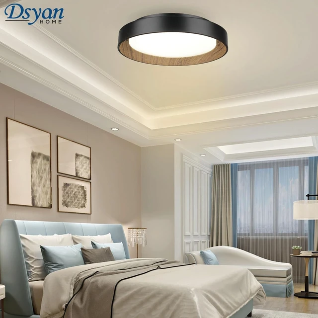 Alt view image 5 of 7 - Wood Accent Flush Mount Ceiling Light, LED 13inch Black Close to Ceiling Light Fixture with Wood Grain, 24W, Dimmable 5CCT Minimalist Ceiling Lamp 3000-6000K,for Bedroom,Kitchen,Entrance