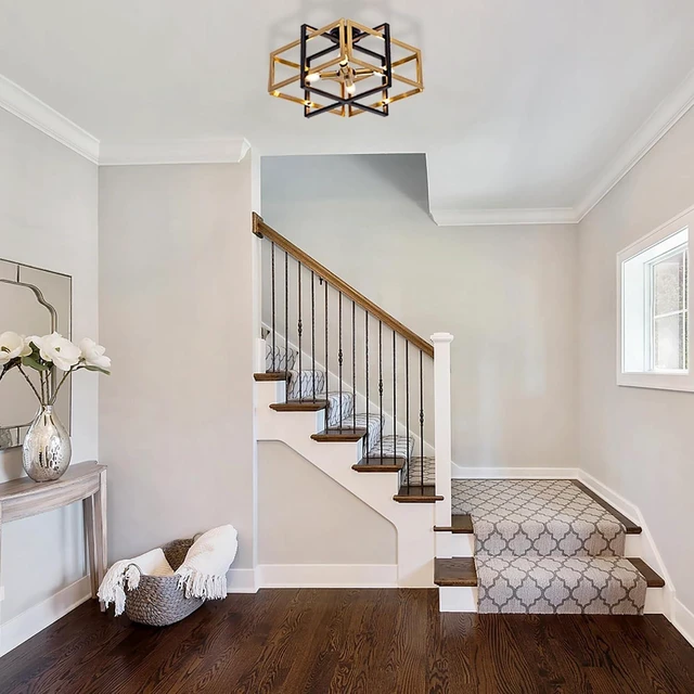 Alt view image 2 of 7 - TOCHIC Flush Mount Ceiling Light, Black Gold Farmhouse Flush Mount Chandelier 4 Lights Industrial Metal Light Fixture for Dining Room, Living Room, Foyer, Hallway, Bedroom