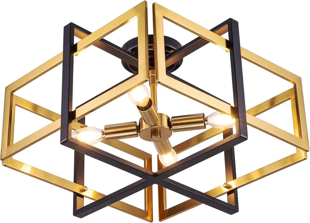 Main image of TOCHIC Flush Mount Ceiling Light, Black Gold Farmhouse Flush Mount Chandelier 4 Lights Industrial Metal Light Fixture for Dining Room, Living Room, Foyer, Hallway, Bedroom