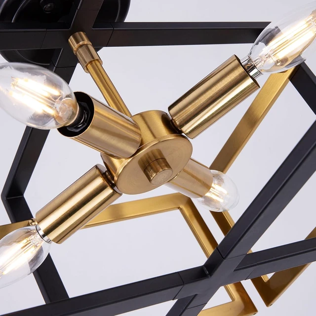 Alt view image 3 of 7 - TOCHIC Flush Mount Ceiling Light, Black Gold Farmhouse Flush Mount Chandelier 4 Lights Industrial Metal Light Fixture for Dining Room, Living Room, Foyer, Hallway, Bedroom