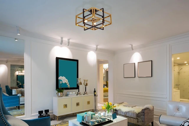 Alt view image 7 of 7 - TOCHIC Flush Mount Ceiling Light, Black Gold Farmhouse Flush Mount Chandelier 4 Lights Industrial Metal Light Fixture for Dining Room, Living Room, Foyer, Hallway, Bedroom