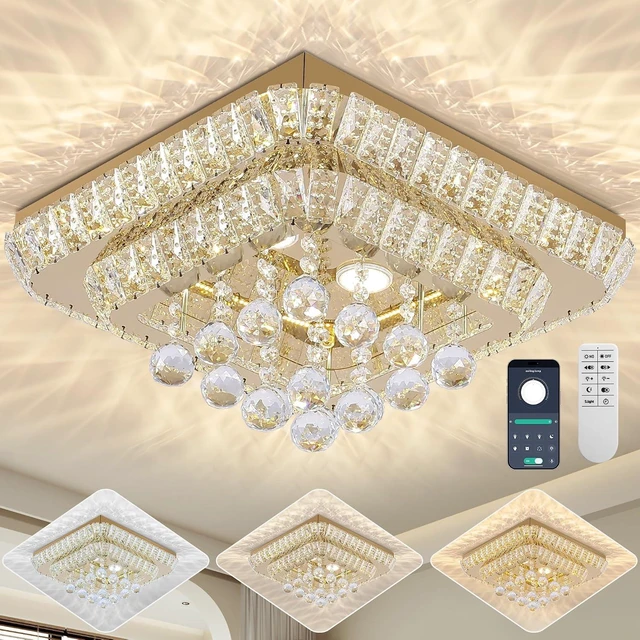 Main image of 26 inch Gold Flush Mount Chandelier, Crystal Chandeliers LED Ceiling Light