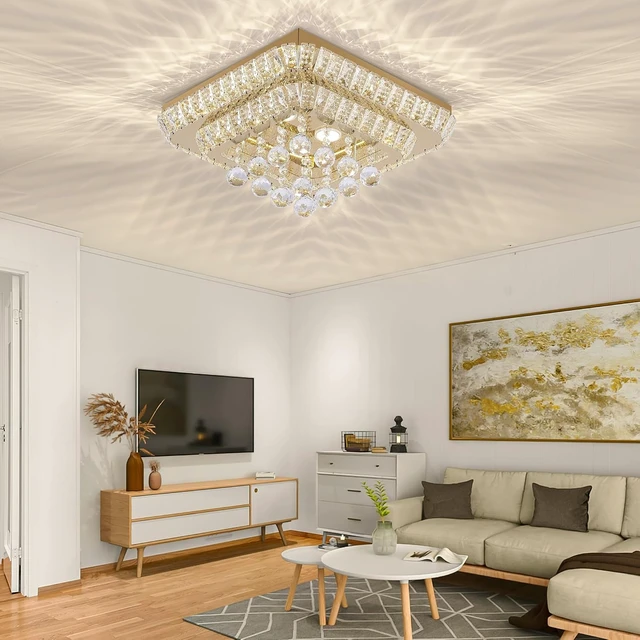 Alt view image 5 of 7 - 26 inch Gold Flush Mount Chandelier, Crystal Chandeliers LED Ceiling Light