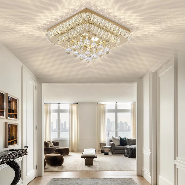 Alt view image 7 of 7 - 26 inch Gold Flush Mount Chandelier, Crystal Chandeliers LED Ceiling Light
