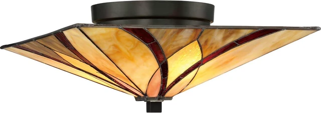 Main image of Quoizel TFAS1615VA Asheville Tiffany Flush Mount Ceiling Lighting, 2-Light, 120 Watts, Valiant Bronze (7" H x 15" W)