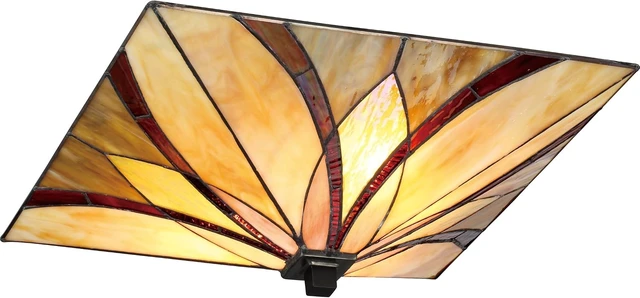 Alt view image 2 of 7 - Quoizel TFAS1615VA Asheville Tiffany Flush Mount Ceiling Lighting, 2-Light, 120 Watts, Valiant Bronze (7" H x 15" W)