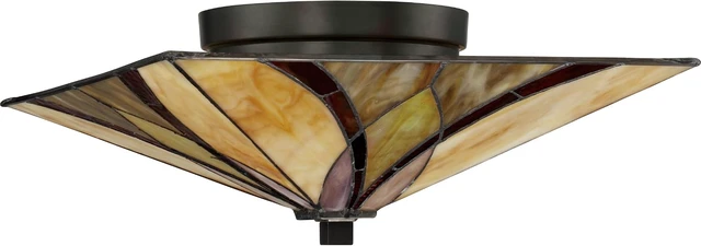 Alt view image 3 of 7 - Quoizel TFAS1615VA Asheville Tiffany Flush Mount Ceiling Lighting, 2-Light, 120 Watts, Valiant Bronze (7" H x 15" W)