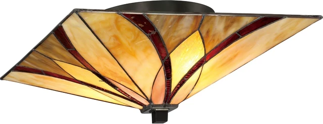 Alt view image 4 of 7 - Quoizel TFAS1615VA Asheville Tiffany Flush Mount Ceiling Lighting, 2-Light, 120 Watts, Valiant Bronze (7" H x 15" W)
