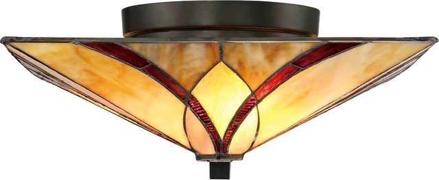 Alt view image 5 of 7 - Quoizel TFAS1615VA Asheville Tiffany Flush Mount Ceiling Lighting, 2-Light, 120 Watts, Valiant Bronze (7" H x 15" W)