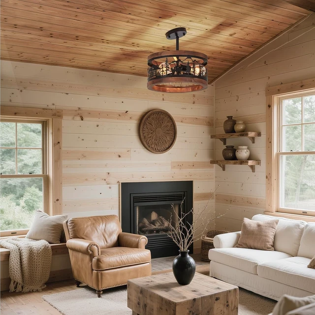 Alt view image 3 of 7 - Rustic Semi-Flush Mount Ceiling Light Farmhouse Metal and Wood 3-Light with Deer Design, E26 Base Wildlife Cabin Lighting for Kitchen, Bedroom, Hallway, Entryway, or Sloped Ceiling