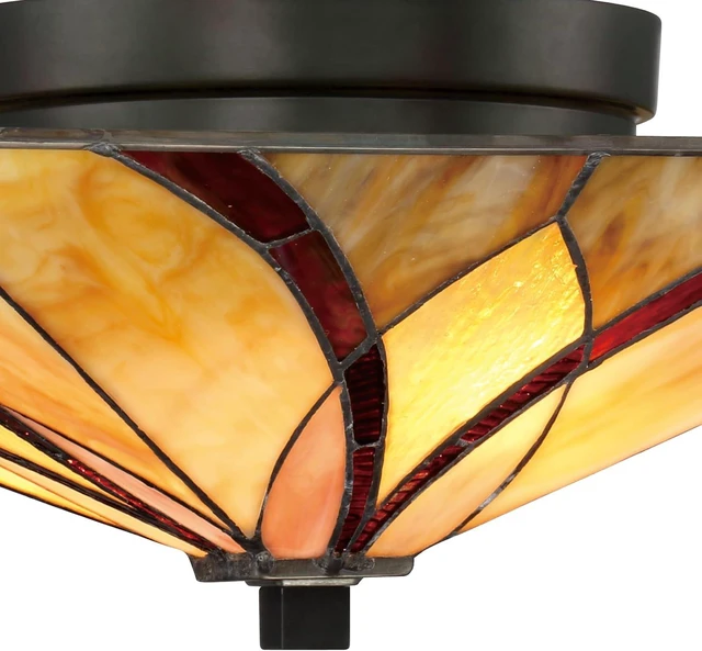 Alt view image 6 of 7 - Quoizel TFAS1615VA Asheville Tiffany Flush Mount Ceiling Lighting, 2-Light, 120 Watts, Valiant Bronze (7" H x 15" W)