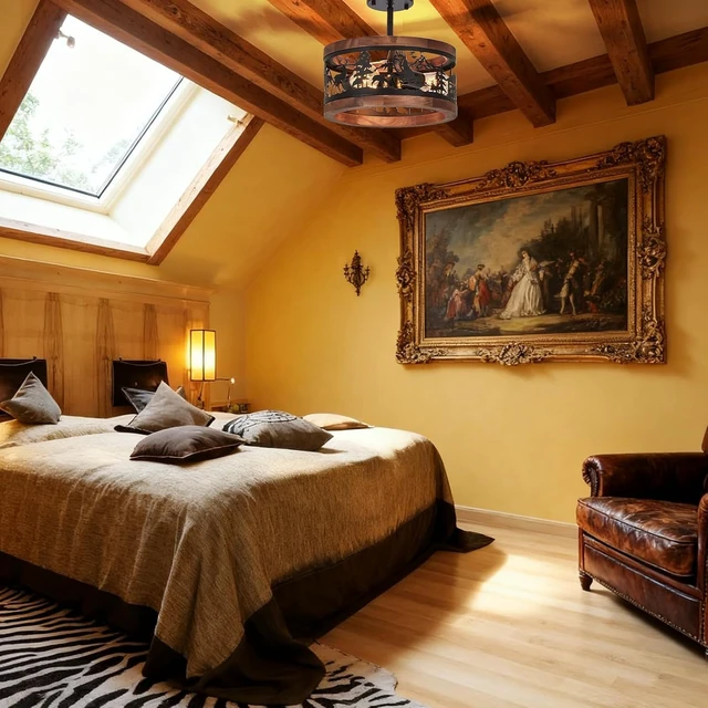 Alt view image 5 of 7 - Rustic Semi-Flush Mount Ceiling Light Farmhouse Metal and Wood 3-Light with Deer Design, E26 Base Wildlife Cabin Lighting for Kitchen, Bedroom, Hallway, Entryway, or Sloped Ceiling