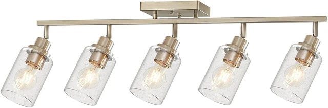 Main image of LOUSACE 5-Light Brushed Nickel Track Lighting Kit, Flush Mount Ceiling Spotlights with Seeded Glass, Bathroom Vanity Lighting & Ceiling Track Light Fixtures for Kitchen Dinning Room Bathroom