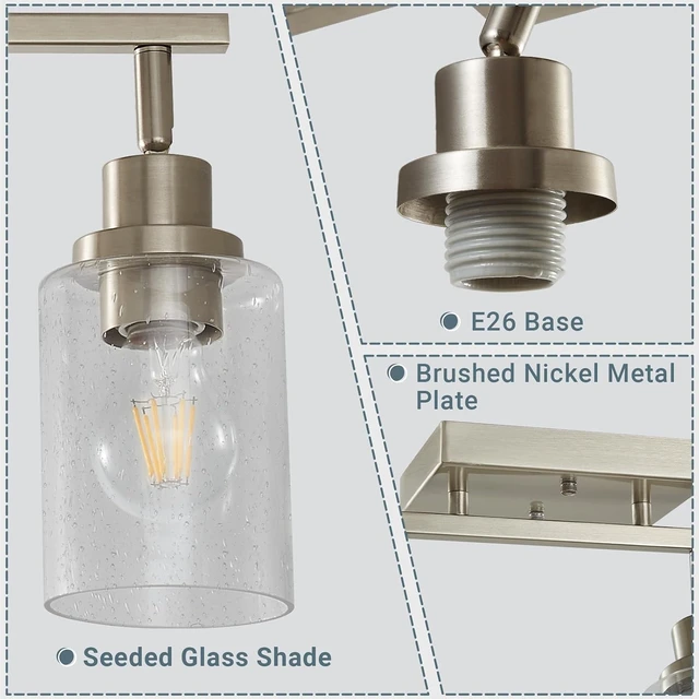 Alt view image 5 of 7 - LOUSACE 5-Light Brushed Nickel Track Lighting Kit, Flush Mount Ceiling Spotlights with Seeded Glass, Bathroom Vanity Lighting & Ceiling Track Light Fixtures for Kitchen Dinning Room Bathroom