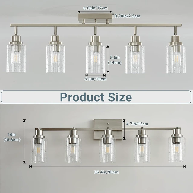 Alt view image 6 of 7 - LOUSACE 5-Light Brushed Nickel Track Lighting Kit, Flush Mount Ceiling Spotlights with Seeded Glass, Bathroom Vanity Lighting & Ceiling Track Light Fixtures for Kitchen Dinning Room Bathroom