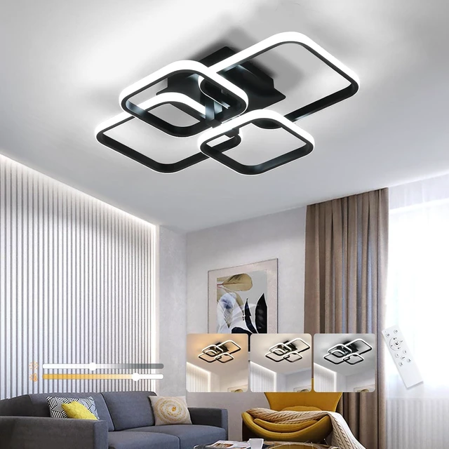 Main image of DELIPOP Modern Ceiling Light, 3000-6500K Black Dimmable Flush Mount Ceiling Lights with Remote Control, 48W LED Chandelier for Living Room Dining Room Bedroom