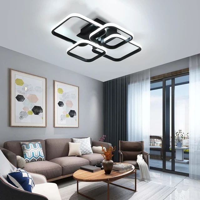 Alt view image 2 of 7 - DELIPOP Modern Ceiling Light, 3000-6500K Black Dimmable Flush Mount Ceiling Lights with Remote Control, 48W LED Chandelier for Living Room Dining Room Bedroom