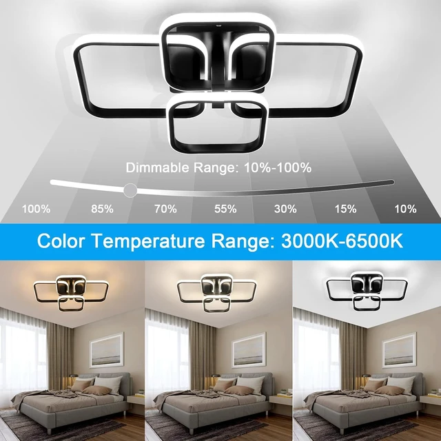 Alt view image 3 of 7 - DELIPOP Modern Ceiling Light, 3000-6500K Black Dimmable Flush Mount Ceiling Lights with Remote Control, 48W LED Chandelier for Living Room Dining Room Bedroom