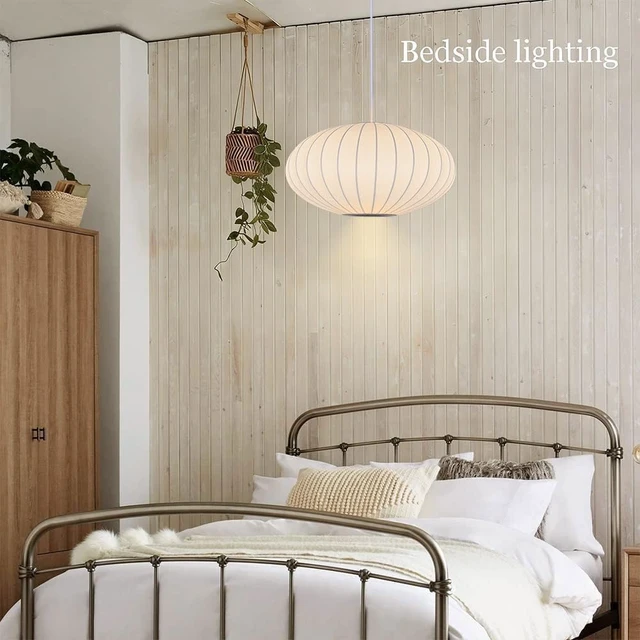 Alt view image 4 of 7 - Italian Silk Pendant Light, 15.7in White Bubble Fabric Lantern