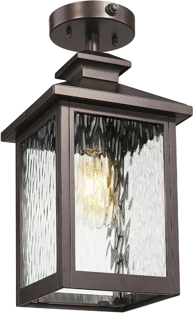 Main image of FEMILA 16" Dusk to Dawn Outdoor Ceiling Light with Ripple Glass