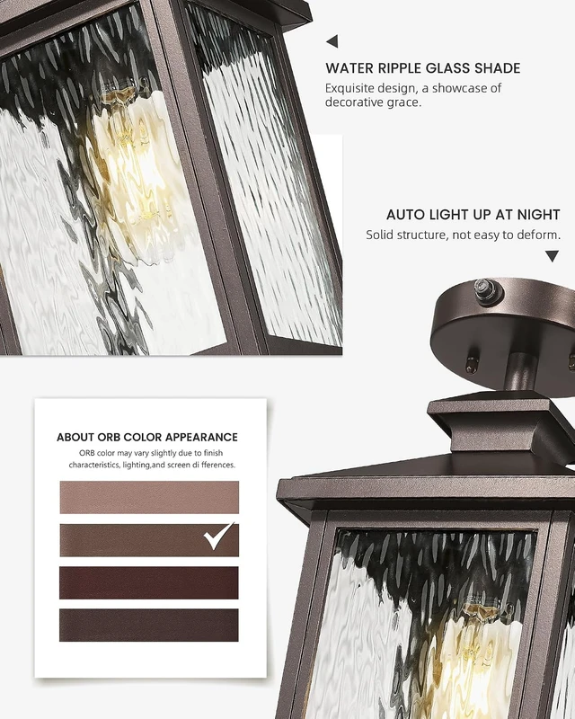 Alt view image 3 of 7 - FEMILA 16" Dusk to Dawn Outdoor Ceiling Light with Ripple Glass