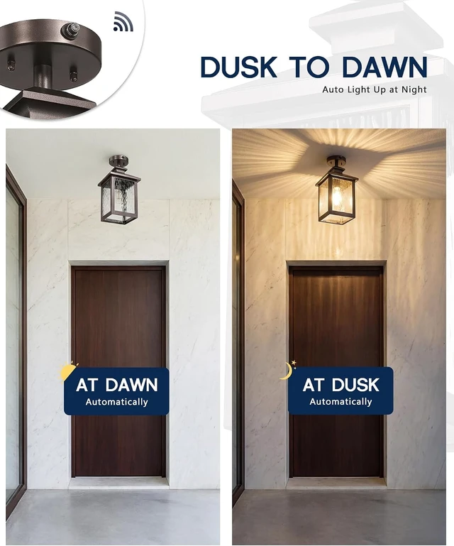 Alt view image 2 of 7 - FEMILA 16" Dusk to Dawn Outdoor Ceiling Light with Ripple Glass