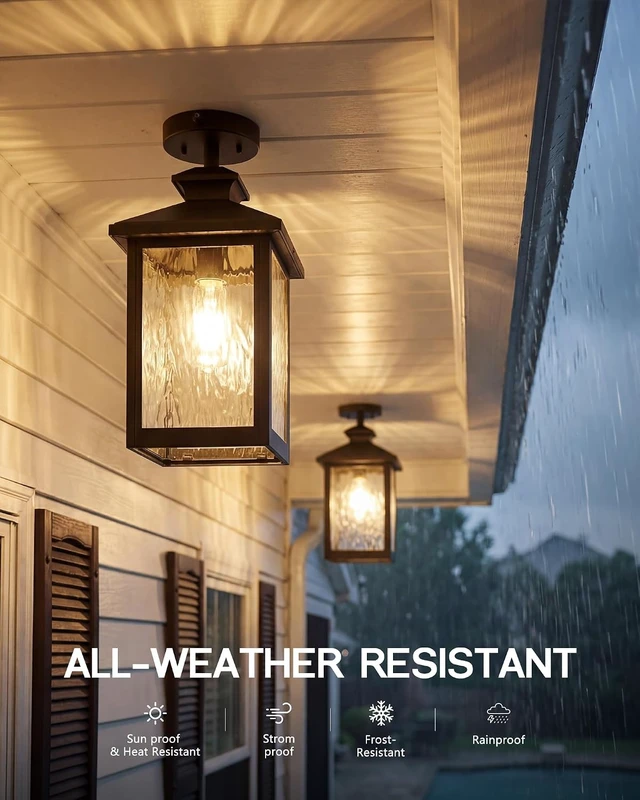 Alt view image 5 of 7 - FEMILA 16" Dusk to Dawn Outdoor Ceiling Light with Ripple Glass