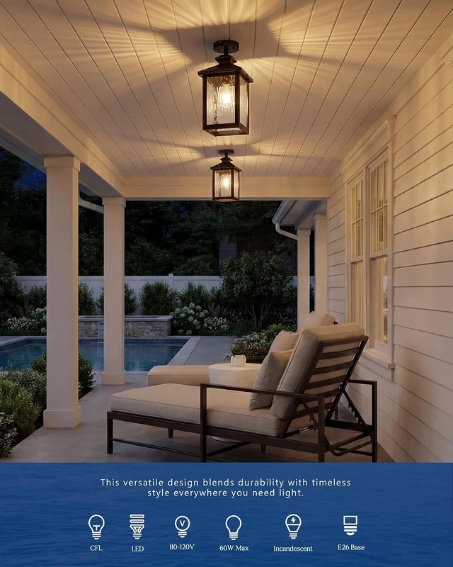 Alt view image 6 of 7 - FEMILA 16" Dusk to Dawn Outdoor Ceiling Light with Ripple Glass