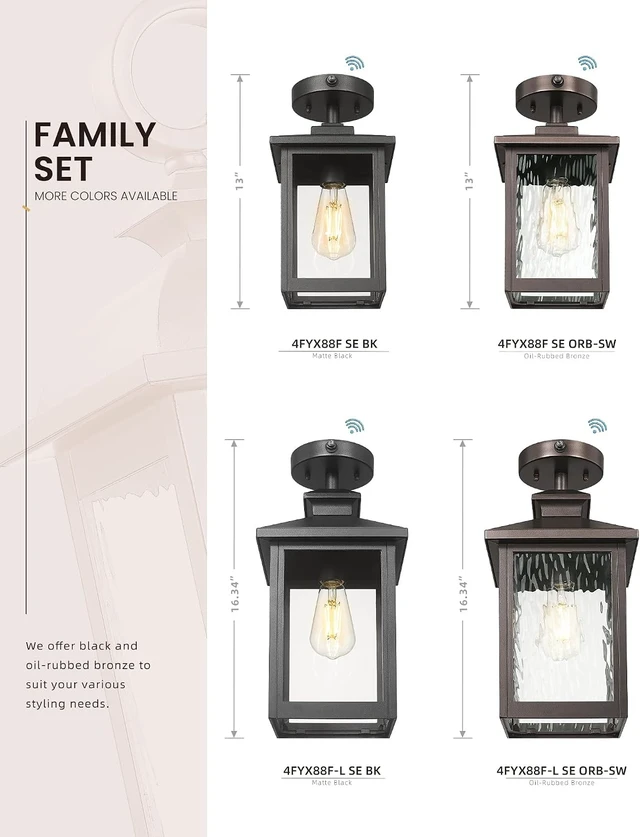 Alt view image 7 of 7 - FEMILA 16" Dusk to Dawn Outdoor Ceiling Light with Ripple Glass