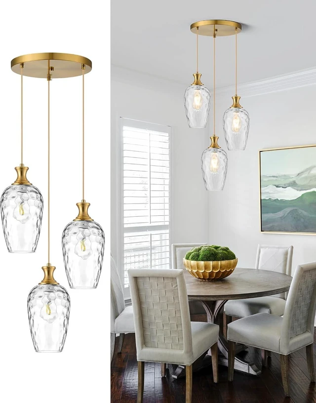 Main image of 3-Light Cluster Pendant Lighting, Modern Gold Glass Chandelier