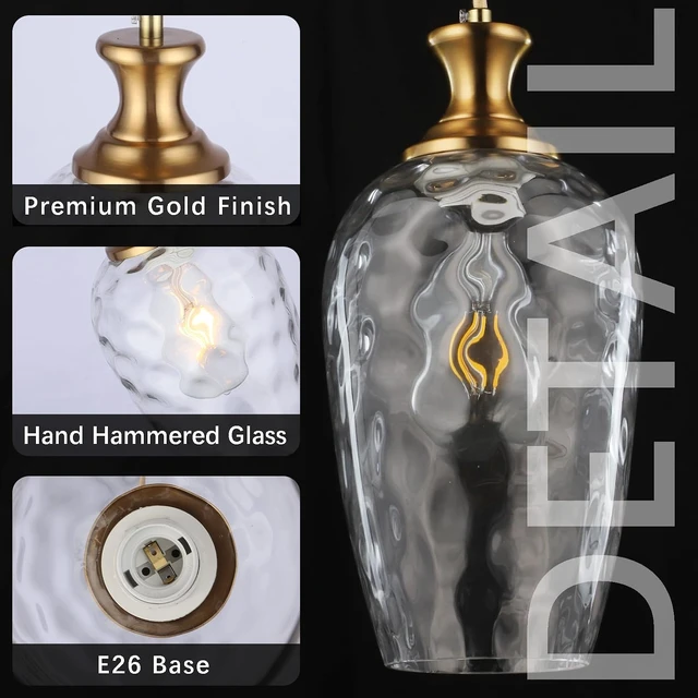 Alt view image 2 of 7 - 3-Light Cluster Pendant Lighting, Modern Gold Glass Chandelier