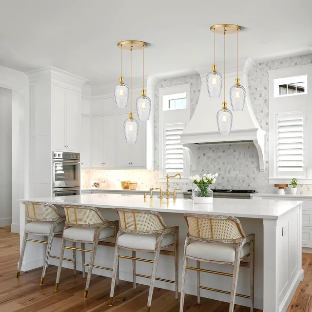 Alt view image 6 of 7 - 3-Light Cluster Pendant Lighting, Modern Gold Glass Chandelier