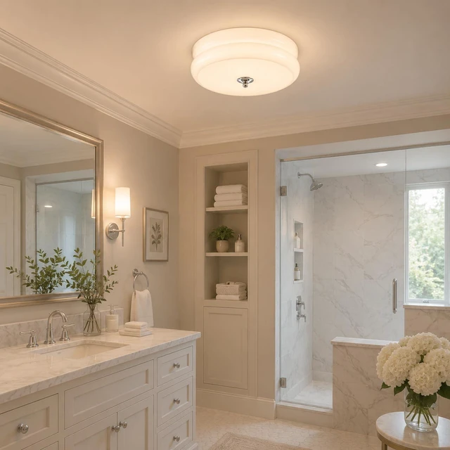 Alt view image 5 of 7 - Modern Milk Glass Flush Mount Ceiling Light,Chrome Schoolhouse Light