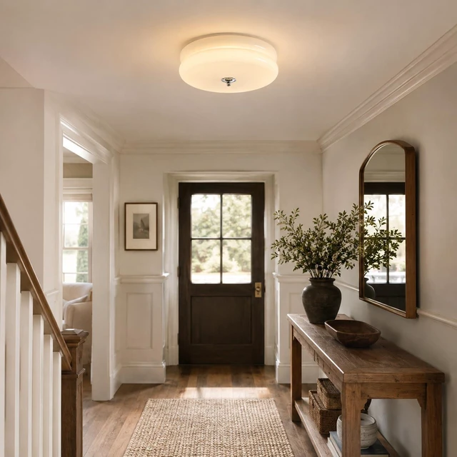 Alt view image 7 of 7 - Modern Milk Glass Flush Mount Ceiling Light,Chrome Schoolhouse Light