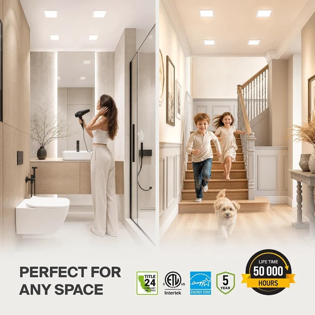Alt view image 2 of 7 - ASD 4 Pack LED Square Recessed Lighting 8 Inch, 5CCT 2700K-5000K CRI90+, Dimmable Ultra-Thin Canless Wafer Lights, IC Rated Ceiling Light Fixtures with Junction Box, ETL Energy Star, White