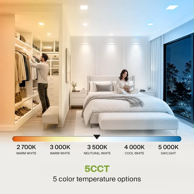 Alt view image 5 of 7 - ASD 4 Pack LED Square Recessed Lighting 8 Inch, 5CCT 2700K-5000K CRI90+, Dimmable Ultra-Thin Canless Wafer Lights, IC Rated Ceiling Light Fixtures with Junction Box, ETL Energy Star, White