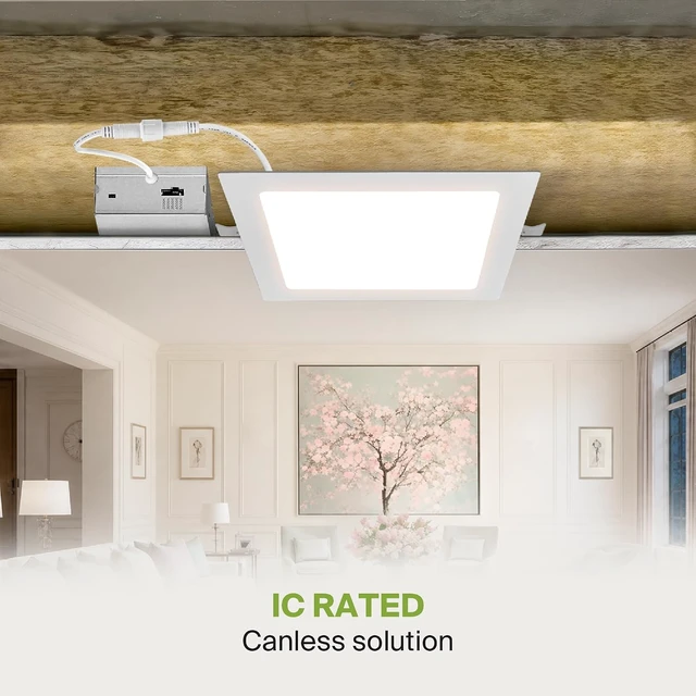 Alt view image 6 of 7 - ASD 4 Pack LED Square Recessed Lighting 8 Inch, 5CCT 2700K-5000K CRI90+, Dimmable Ultra-Thin Canless Wafer Lights, IC Rated Ceiling Light Fixtures with Junction Box, ETL Energy Star, White