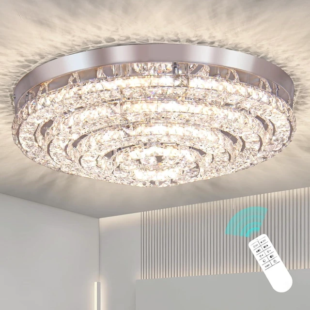 Main image of 13.8" 4-Ring Crystal Semi Flush Mount Ceiling Light,Dimmable LED