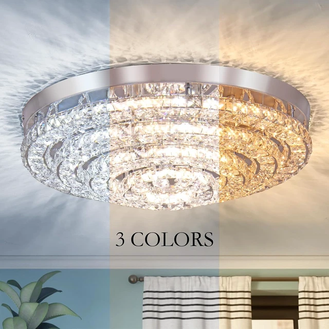 Alt view image 3 of 7 - 13.8" 4-Ring Crystal Semi Flush Mount Ceiling Light,Dimmable LED