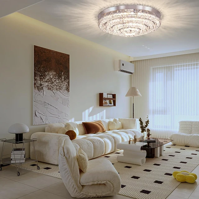 Alt view image 4 of 7 - 13.8" 4-Ring Crystal Semi Flush Mount Ceiling Light,Dimmable LED