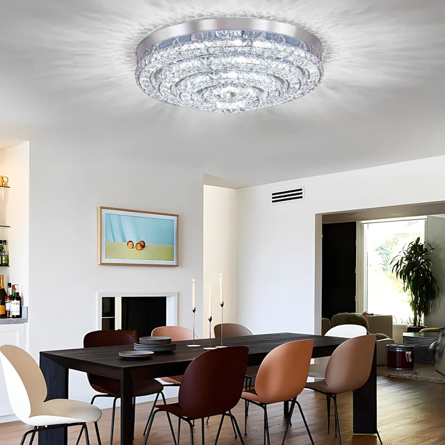Alt view image 5 of 7 - 13.8" 4-Ring Crystal Semi Flush Mount Ceiling Light,Dimmable LED