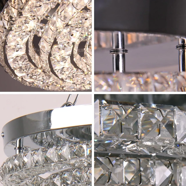 Alt view image 6 of 7 - 13.8" 4-Ring Crystal Semi Flush Mount Ceiling Light,Dimmable LED