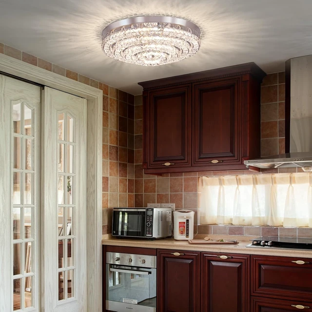 Alt view image 7 of 7 - 13.8" 4-Ring Crystal Semi Flush Mount Ceiling Light,Dimmable LED