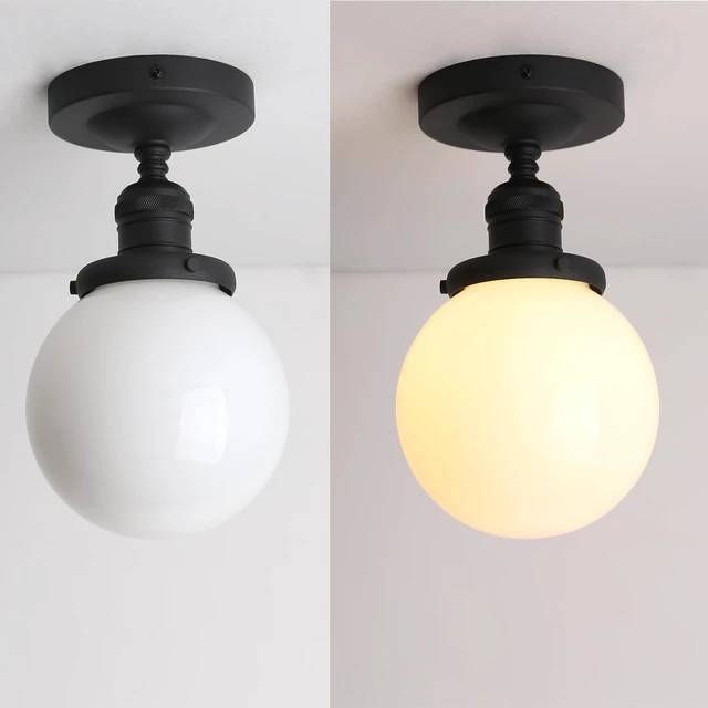 Alt view image 2 of 7 - Pathson Modern Flush Mount Ceiling Light Fixture with Milk Globe Glass, Frosted Industrial Ceiling Lighting Lamp for Hallway Kitchen Sink Living Room