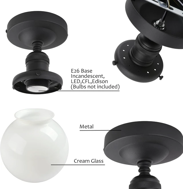 Alt view image 7 of 7 - Pathson Modern Flush Mount Ceiling Light Fixture with Milk Globe Glass, Frosted Industrial Ceiling Lighting Lamp for Hallway Kitchen Sink Living Room